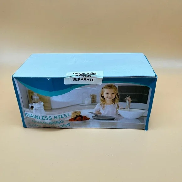 Set of 16 Stainless Steel Measuring Cups & Spoons Plastic Black Handle - Picture 5 of 7